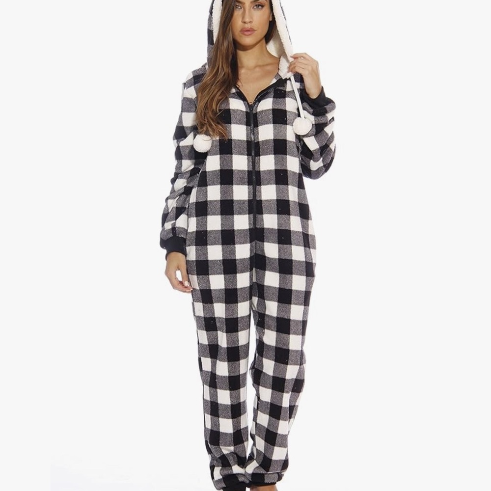 Black and White Checkered Hooded Onesie - Picture 3 of 4